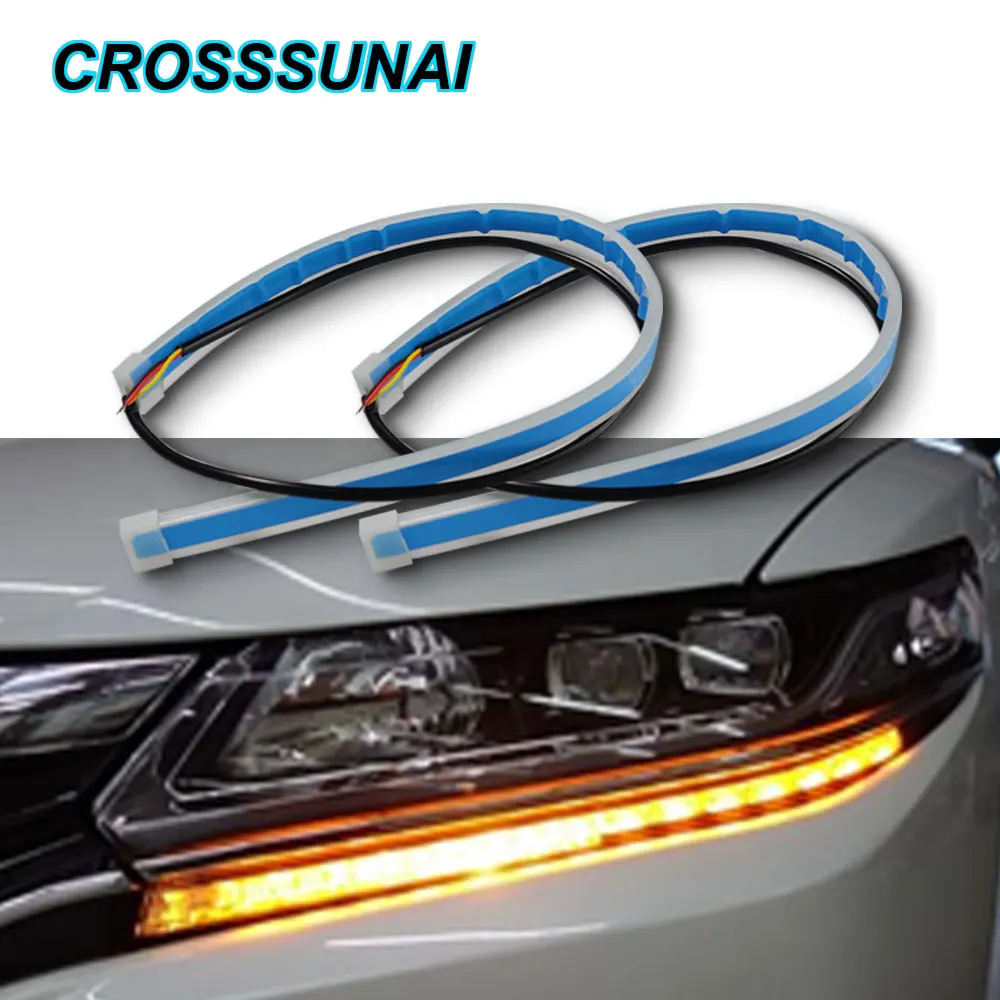 

DRL LED Car Daytime Running Light Ultrafine Flexible Turn Signal Guide Strip Light Bulbs For Cars Headlight Assembly Shipping
