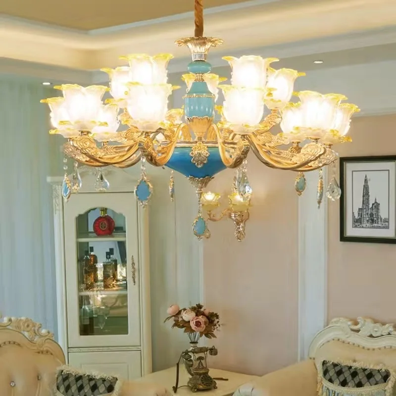 

European Chandeliers Luxury Bedroom Dining Room Lamp Retro Garden Crystal Pendant Lamps Villa Chandelier Living Rooms Lights