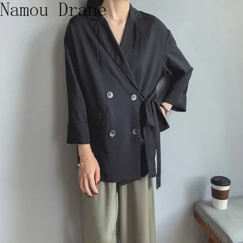 

Blazer Feminino Double Breasted Lace Up Women Elegant Blazers 2020 New Spring Korean Notched Collar Jacket Femme