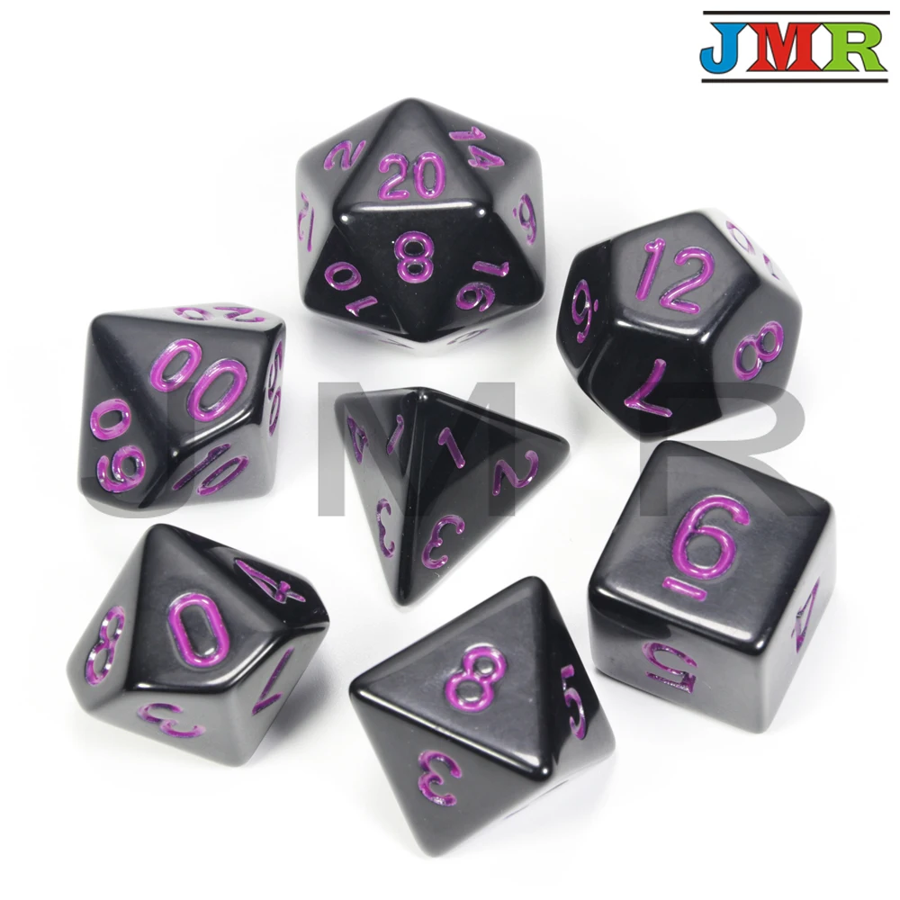Black with Purple Высокое качество Черный с синими чернилами цвет 7 шт./лот непрозрачные кости набор D4, D6, D8, D10, D10%, D12, D20 многогранные кости Dnd Rpg настольная игра - Цвет: Black with Purple