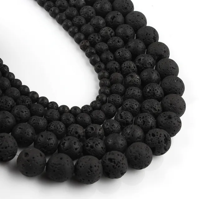 Natural Stone Beads Black Hematite Zebra Jespers Round Spacer Beads for Jewelry Making DIY Bracelet Necklace Accessories 15'' Black Lava