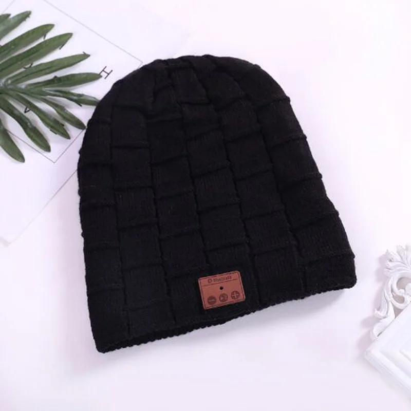 XEONGKVI, Корейская сетка, беспроводная, Bluetooth, музыкальная вязаная шапка, зимняя, теплая, брендовая, Skullies, шапочки, добавить вызов, матовые шапки для мужчин и женщин - Цвет: gird black