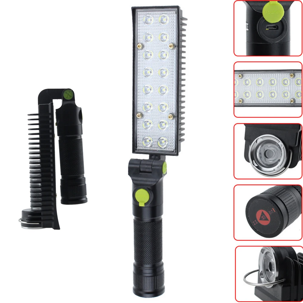 

Powerful COB XPE 18LED Camping Emergency Flashlight Torch 18650 Work Light Aluminum alloy Inspection Lamp 2Color Warning Strobe