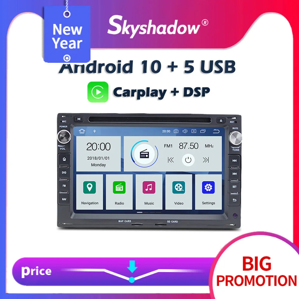Автомобильный DVD-плеер Carplay DSP IPS PX6 Android 10 4 Гб + 64 GPS-карта Радио Bluetooth для VW Jetta Bora Golf