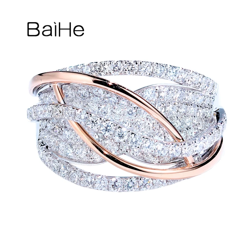 

BAIHE Solid 14K White+Rose Gold 1.4ct H/SI Natural Diamond Ring Women Men Trendy Party Fine Jewelry Making Anillo de diamantes