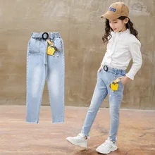 Повседневные джинсы для девочек хлопковые эластичные штаны в Корейском стиле новинка года, стильные весенние штаны в западном стиле универсальные брюки в Корейском стиле F