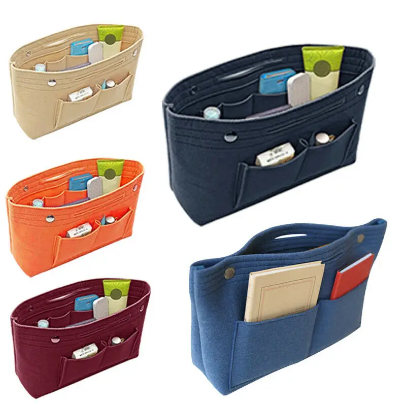 buy High Quality Thicken Large Capacity Cosmetic Storage Bag Felt Travel Insert Organizer Handbag Purse Makeup Bag For Women Female