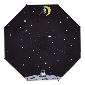 

Three Folding Automatic Umbrella Sun Rain Women Umbrella 8 Ribs Strong Windproof Space Women's black Umbrellas for men Parasol