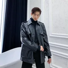 Мужская модная куртка из искусственной кожи с черным ремнем, мужская уличная куртка в стиле хип-хоп, панк, готика, мотоциклетная куртка из искусственного меха, пальто-карго, верхняя одежда