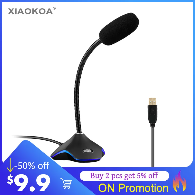 

XIAOKOA CK Flexible USB Condenser Microphone for Computer With led light for Recording Gaming Chatting computer microphones