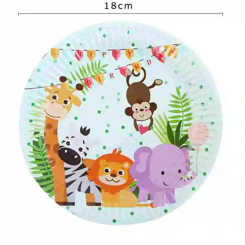 10pcs Plate Мультфильм Сафари вечерние животных одноразовая посуда наборы детских празднований дня рождения джунгли вечерние поставки для маленьких мальчиков пользу ко дню рождения - Цвет: 10pcs Plate