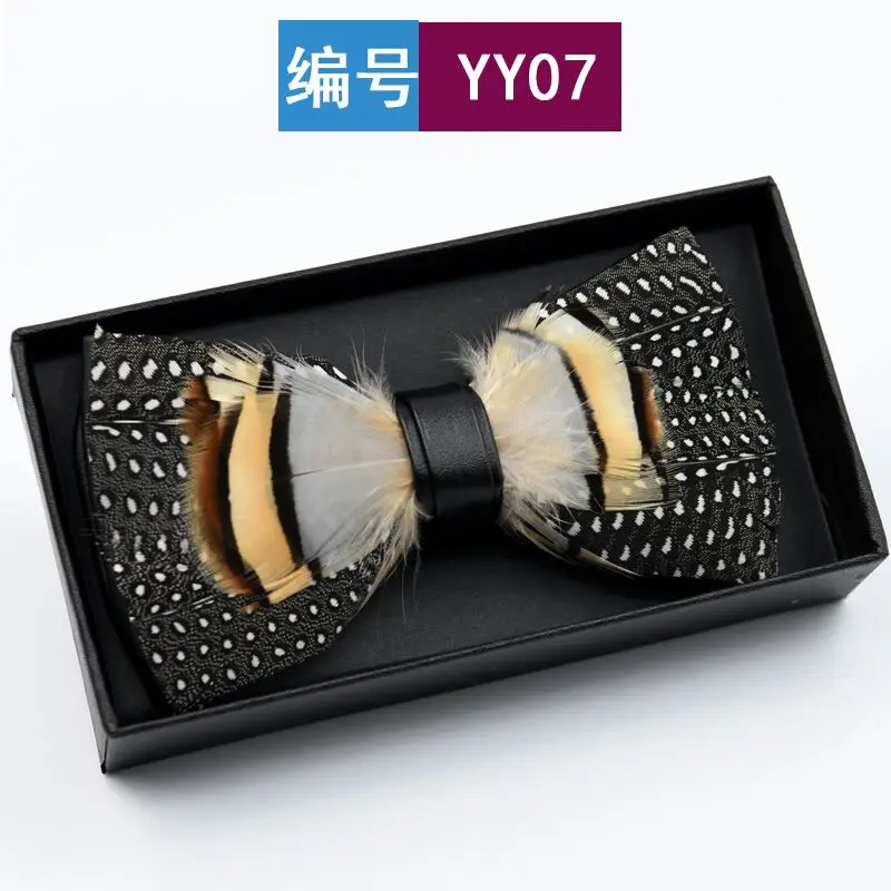 luxury feather bow tie and tie box gift mens bowtie handmade Novelty fashion wedding gifts for guests custom tie - Цвет: 07