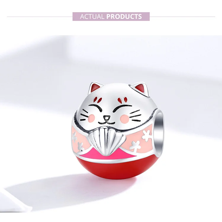 Бусины кошка BISAER Лидер продаж 925 пробы серебро Maneki Fortune Neko Lucky талисманы подходят бусины браслеты серебро 925 ювелирные изделия ECC1341