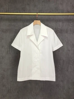 

New 2020 Summer Simple and Fashion Cotton Double-breasted Short-sleeved Blouses Shirt Women