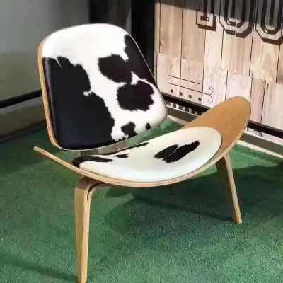 JOYLOVE Three-Legged Shell Chair Ash Plywood Fabric Upholstery Living Room Furniture Modern Lounge Shell Chair dining chairs Cowhide Leather
