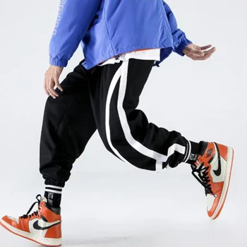 

Men Purple Black Fashion Side Stripe Casual Joggers Sweatpants Hip Hop Harem Trousers Male Loose Track Pants