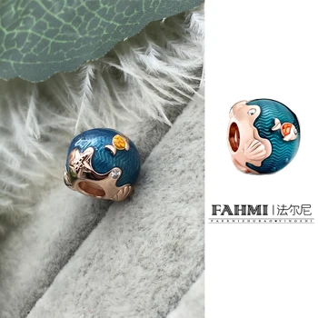 

2020 Summer New 100% 925 Sterling Silver Rose Shimmering Ocean Waves Fish Charm DIY Bracelet High Quality Jewellery For Women