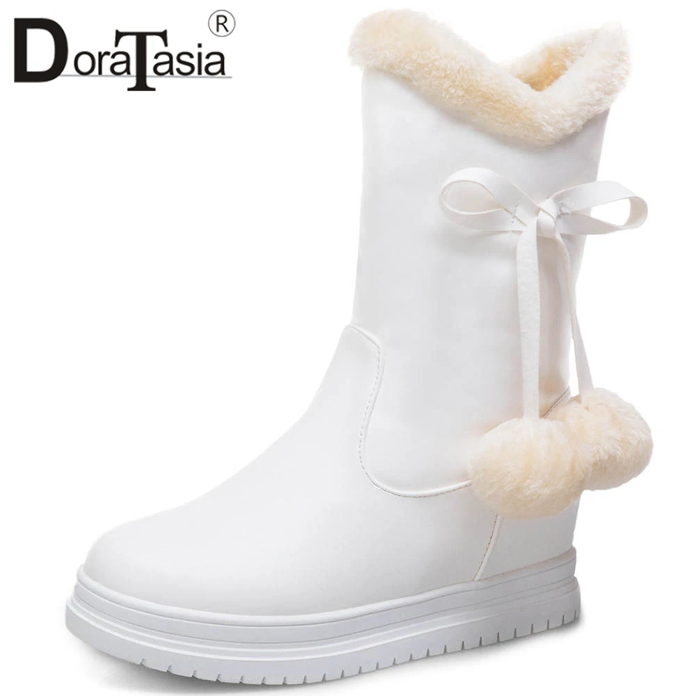 

DORATASIA 34-43 New Hot Sale Bowtie Snow Boots Non-slip Ladies Height Increasing Shoes Woman Casual Winter Warm Fur Boots Female