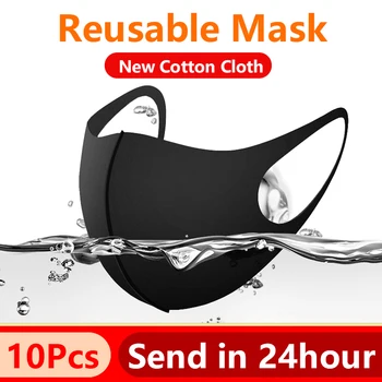 

10-100Pcs Mouth Mask Black Cotton Cloth Masks Anti Haze Dust Washable Reusable Dustproof Mouth-muffle Wind Proof Face Mask PM2.5