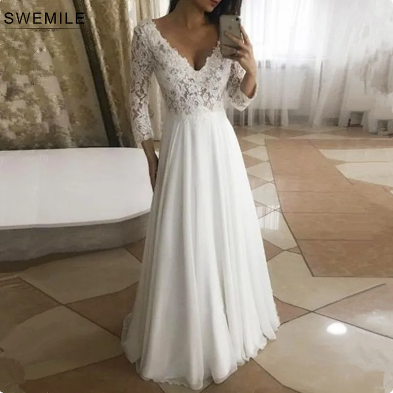 SWEMILE Романтический Кружевной Boho свадебный наряд Robe De Mariee сексуальные платья невесты с глубоким v-образным вырезом Свадебные платья Vestidos De Novia