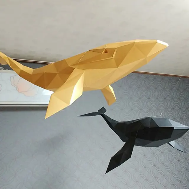3D Hanging Whale Handmade Origami Animal Paper Model DIY Creative Low Poly Papercraft Puzzles Educational Toy Wall Decoration 5