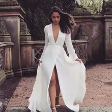 Smileven Свадебные платья с длинным рукавом с высоким разрезом пляжные платья невесты сексуальные с v-образным вырезом Свадебные платья Boho vestidos de novia