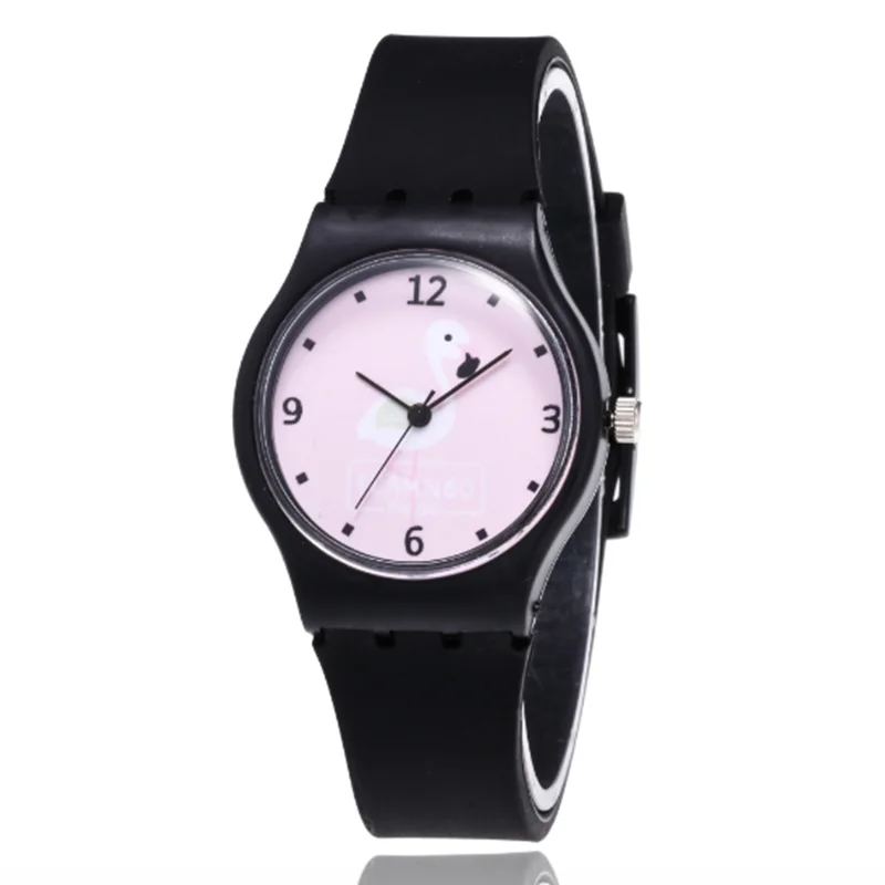 Новые силиконовые студенческие часы конфетного цвета модные с фламинго для