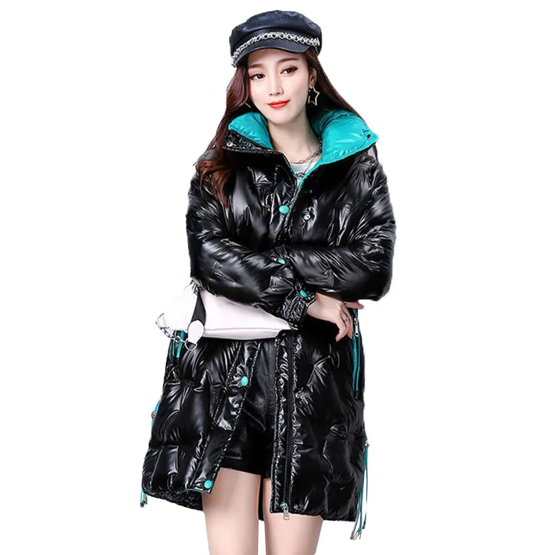 

Красивая популярная зимняя куртка, парки, Женская Глянцевая пуховая хлопковая куртка, женская модная повседневная парка с хлопковой подкладкой, верхняя одежда, Женское пальто