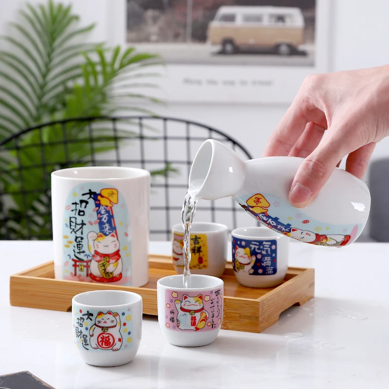 

Household warm wine set ceramic Japanese sake hot wine pot white wine cup creative lovely cartoon heating warmer wineware