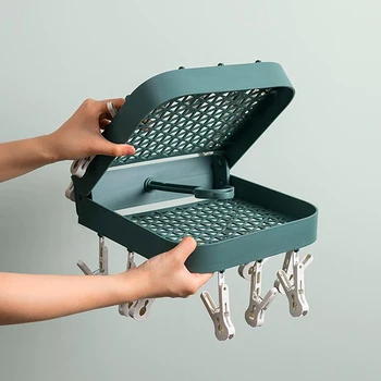 

Folding Drying Rack Underwear Sock Clip Hanger Multi-function Clothes Windproof Storage Rack Plastic Clothes Drying Rack