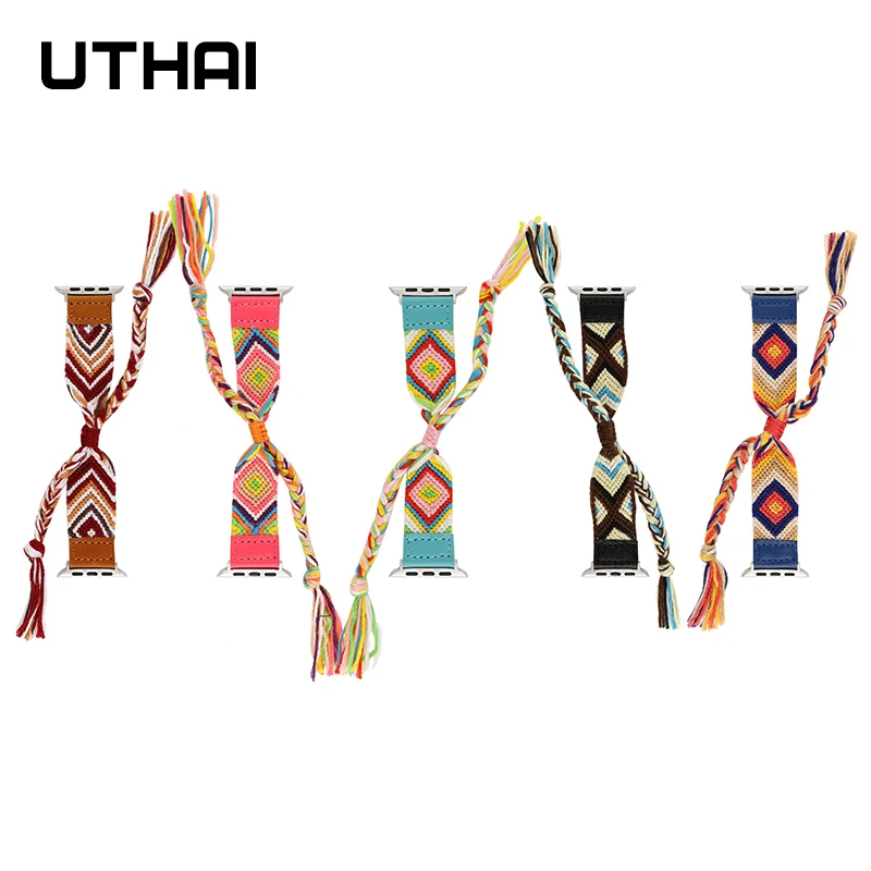 

UTHAI P53 Watchbands 2019 New Apple Watch Band Ethnic style hand-woven strap For Apple watch