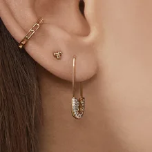 Новинка, уникальный дизайн, безопасный зажим, серьги, трендовые стразы, золотой цвет, серьги-гвоздики для женщин, ювелирное изделие, подарок