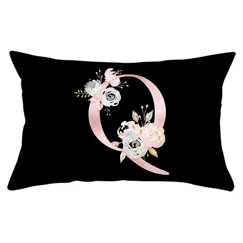 Fuwatacchi 26 Алфавит цветок бросок наволочка для домашние декоративные подушки Чехлы черный прямоугольник чехол для подушки с буквами 30*50 см