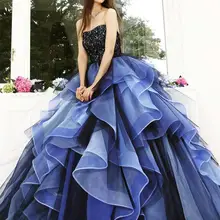 Бальные платья quinceanera Королевское Голубое Кружевное с аппликацией оборками без бретелек бальное платье Tieres Tulle Sweep Train Customer Design Homecoming