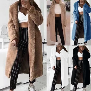 

Autumn Winter Fur Women 2019 Casual Loose Solid Long Teddy Coat Female Vintage Thick Faux Fur Jackets Plush Overcoat