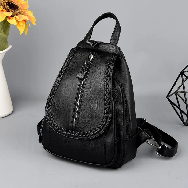 

Backpack Women's Simple 2018 New Style Korean-style PU Handbag Casual WOMEN'S Bag Versitile Fashion Soft Leather Backpack