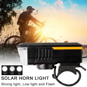 

Bicycle Headlight Waterproof Rechargeable Solar USB Charging Light with Horn 3 Lighting Modes Floodlight for Rain Fog Conditions