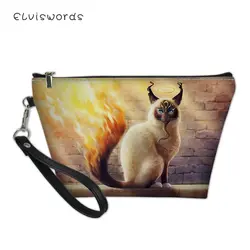 ELVISWORDS модные косметические сумки для девушек фантазийные Кошки Шаблон женские ПУ кожа дорожный макияж сумки мультфильм животных