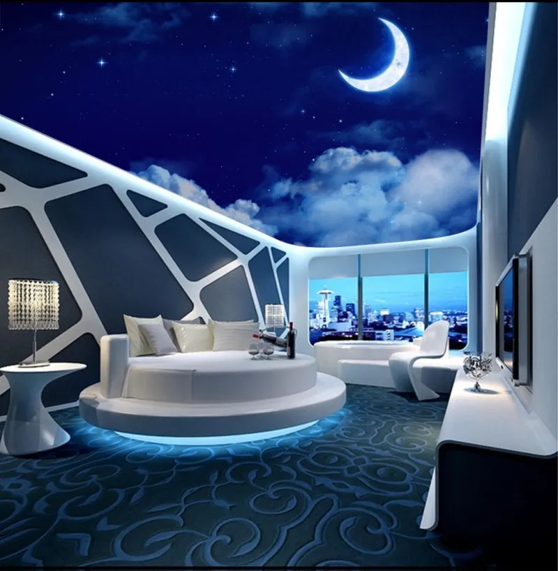 

Fantasy night sky starry moon living room ceiling mural 3d ceiling murals wallpaper