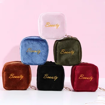 

Diaper Sanitary Napkin Storage Bag flock Pad Makeup Bag Coin Purse Jewelry Organizer Credit Card Pouch Case Tampon Bag