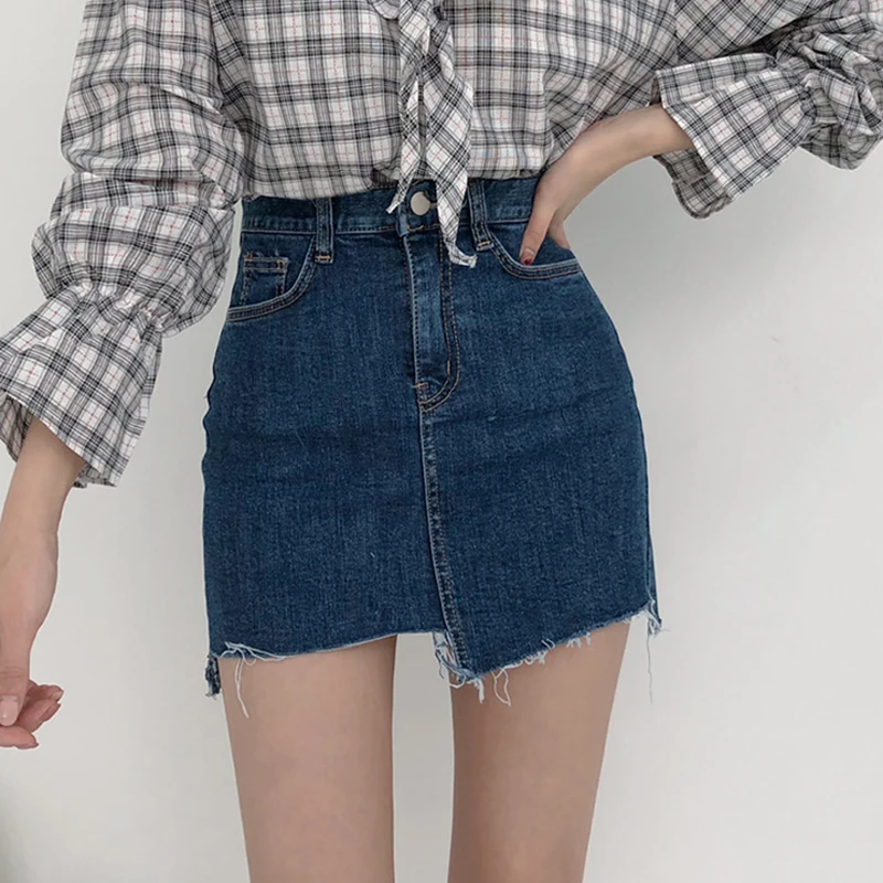 

2020 new spring large size high waist skirt a word bag hip was thin Hong Kong trendy denim women