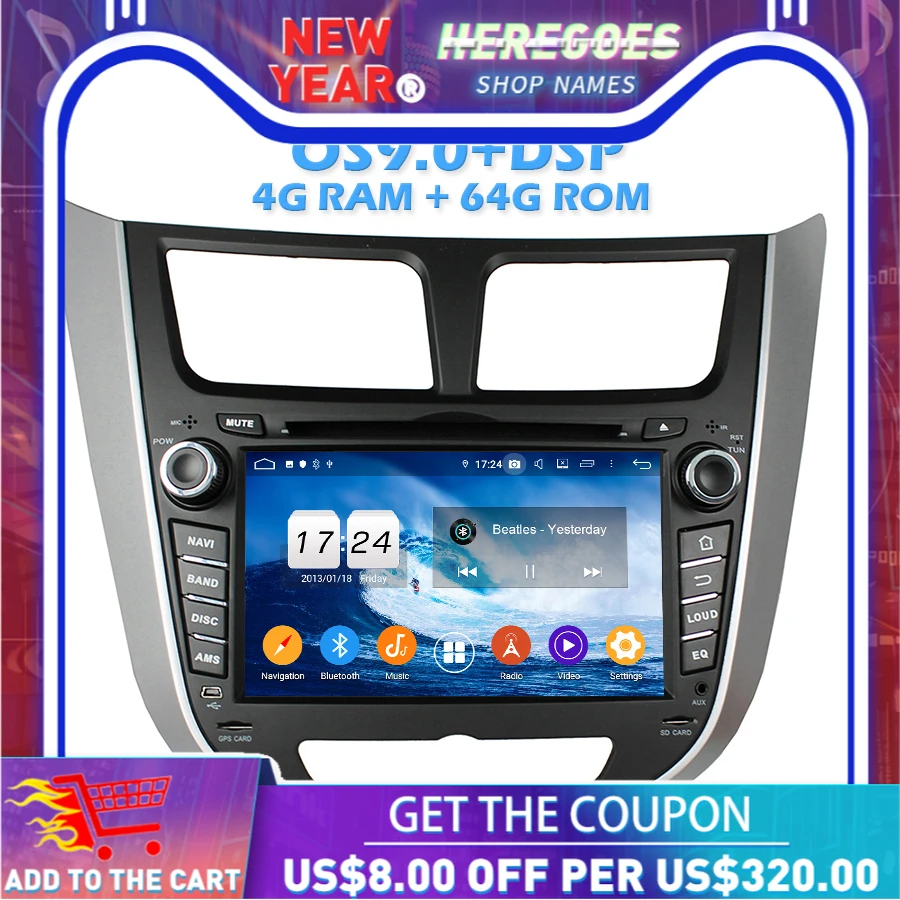 IPS DSP Android 10 0 4 Гб 64 ROM автомобильный dvd-плеер Wifi 4G Bluetooth радио GPS карта для Hyundai Solaris Verna