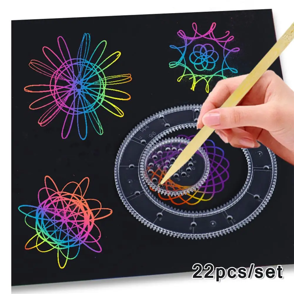 Juego de reglas de dibujo espirógrafo para niños, 22 Uds., engranajes de enclavamiento y ruedas, accesorios de dibujo, reglas educativas creativas para niños