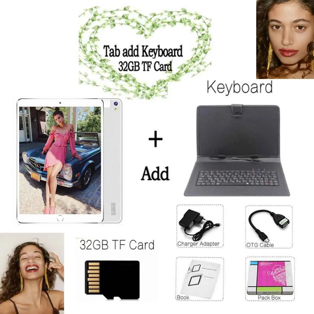 Keyboard 32GB TF BDF 10 дюймов планшетный ПК Android 7,0 Восьмиядерный 3G телефон планшет 1920*1200 ips Двойная SIM 4 Гб ram 64 Гб rom WiFi Bluetooth Pc планшет 10 - Комплект: Keyboard 32GB TF