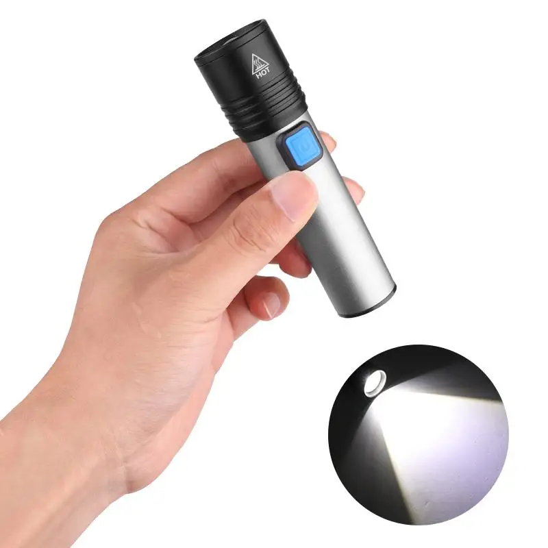Portable T6 Flashlight LED USB Rechargeable Torch Zoom Flashlight with Built-in Battery for Outdoor Camping