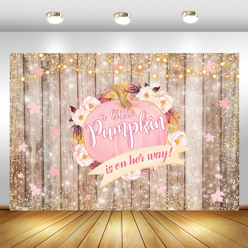 Pink Pumpkin Baby Shower Background For Photography Mmaple Leaves