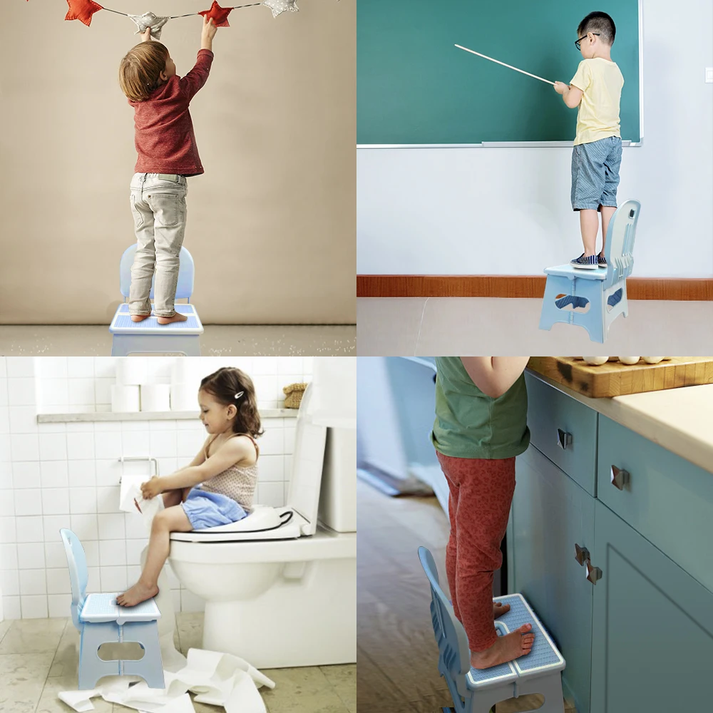 Baby High Chairs Kids Seat Children Chair Neat Backrest Children Chair Pink Cute Safe Convenient Folding Step Stool (7)