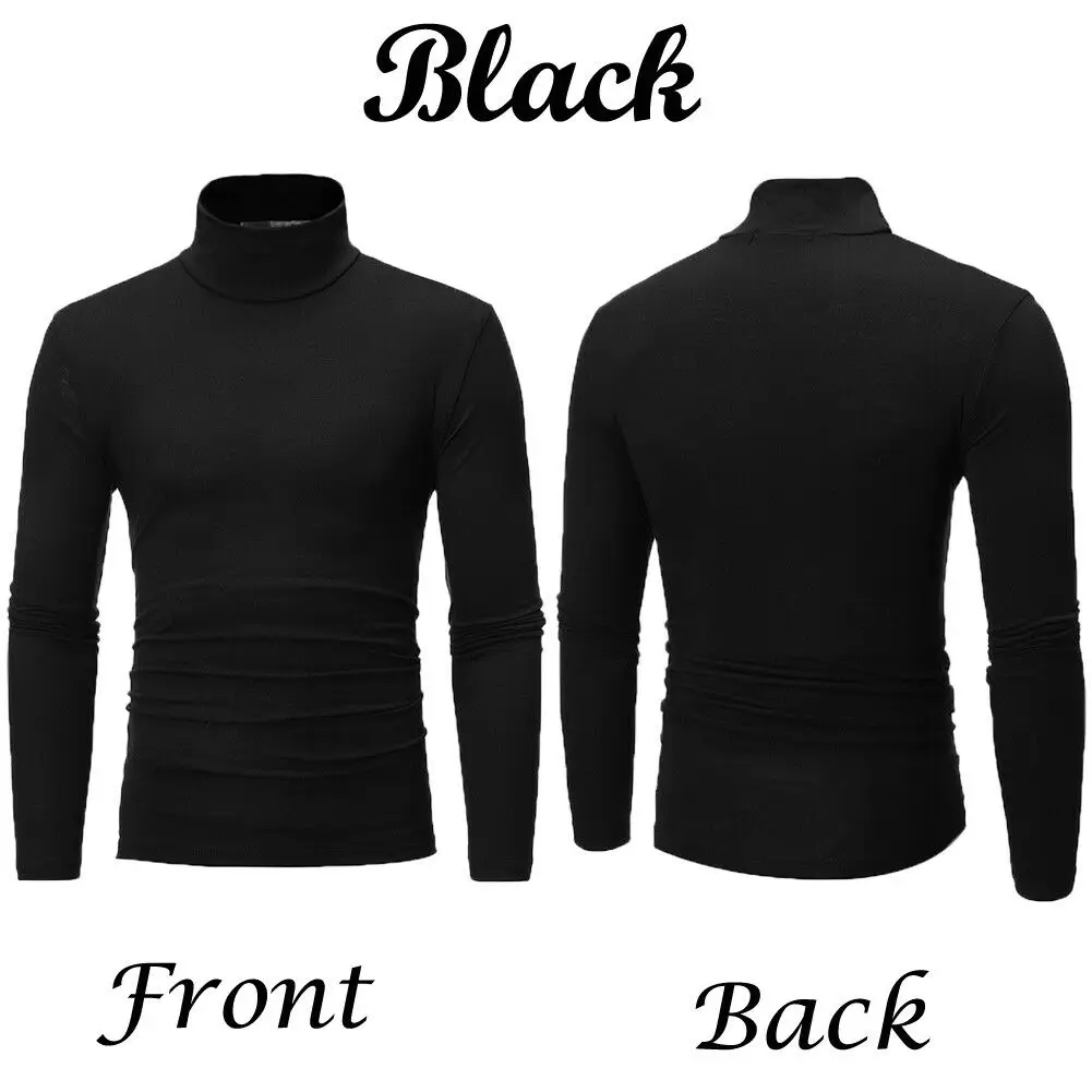 Осенне-зимняя мужская термостойкая футболка с длинным рукавом и высоким воротником, однотонные топы, мужская Тонкая Базовая стрейч-футболка, топ - Цвет: Черный