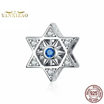 

Blue hollow star Diy 925 sterling silver original natural stone beads for jewelry making Fit pandora charms bracelet