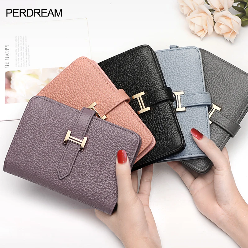 

Wallet women's short 100%leather three-fold wallet folding multi-card card holder female small wallet